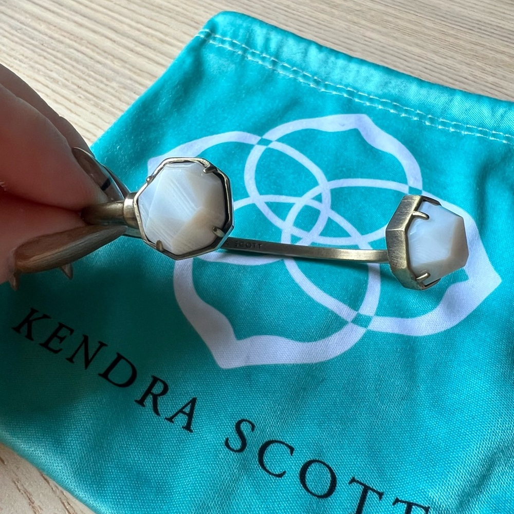 Kendra Scott Antique Gold Cuff Bracelet with White Banded Agate Stones